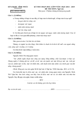 Kỳ thi chọn hsg lớp 9 năm học 2014  2015 đề thi môn Ngữ Văn